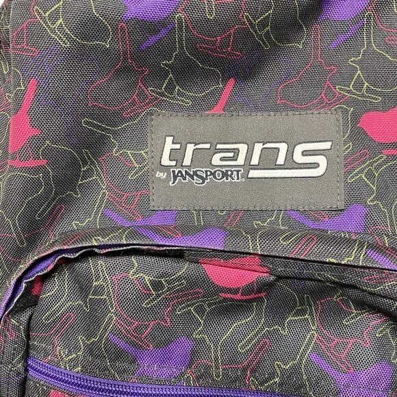 JanSport Black Pink and Purple Birds Large Backpack - Picture 2 of 12